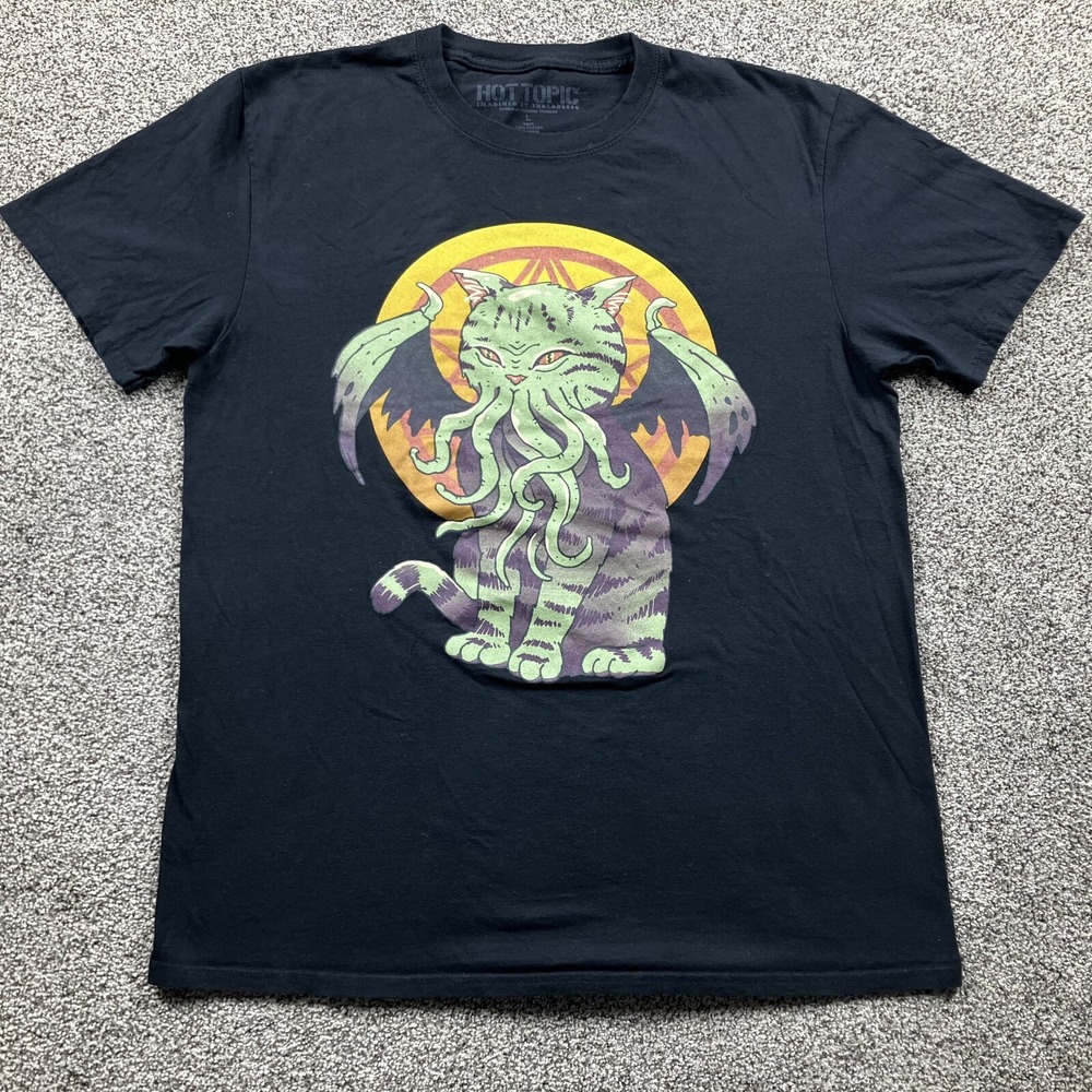 Hot Topic Shirt Adult Large Cathulu Cat Graphic Fun‎ Funny Horror Mens Black
